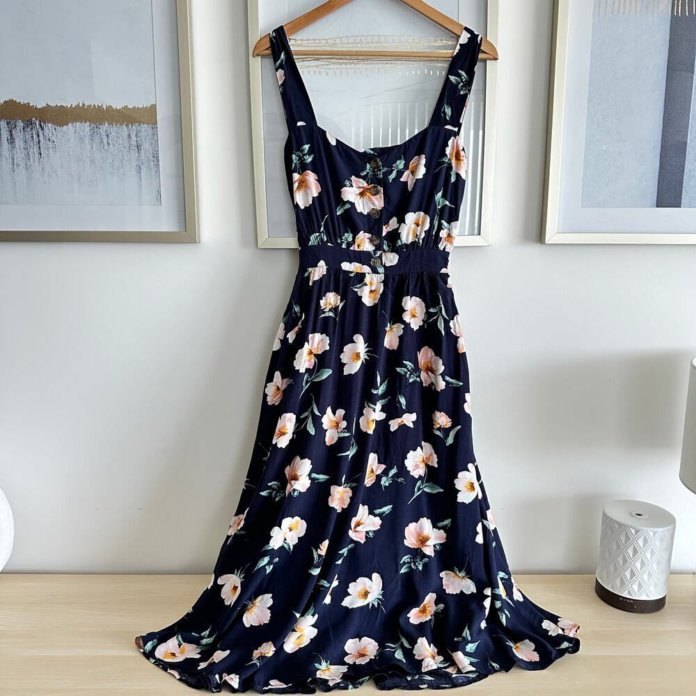 NEW Reformation Dress Floral Lanai Navy Blue Floral Cutout Back Midi Dress XS - Picture 7 of 13
